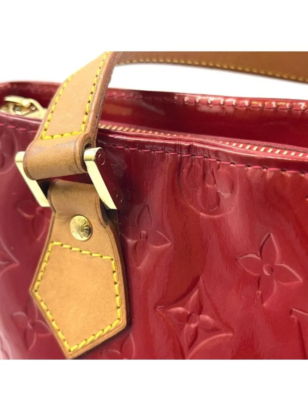 Louis Vuitton Houston Monogram Vernis Pomme D'amour Enamel Leather Red Tote Gold - Picture 6 of 14